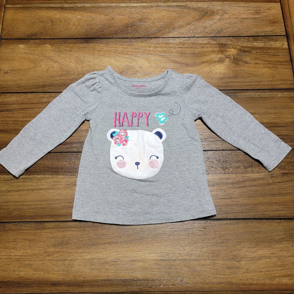 Nannette Kids LS Grey Tee "Happy" Bear - Size 2T
